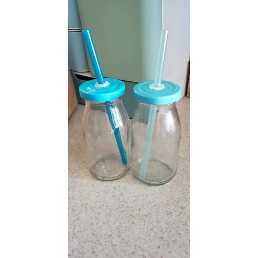Vintage Mini Milk Containers with Straws and Lid